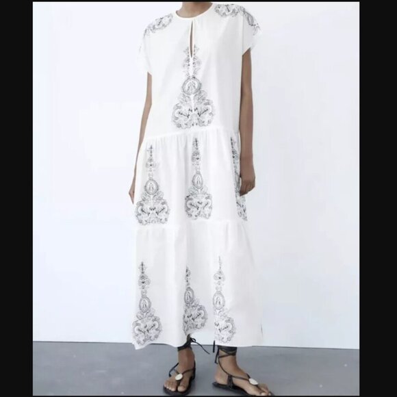 Zara - White Embroidered Maxi Dress - S - Picture 1 of 10
